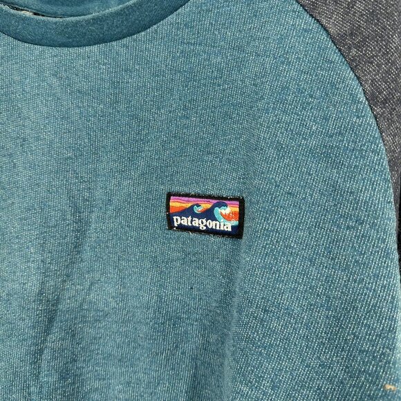Patagonia Men's‎ Organic Crew Neck Sweater Blue & Navy - Picture 2 of 4